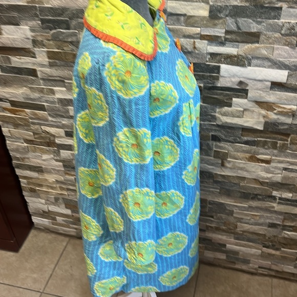 Floral Blue and Yellow Women's Coat - Picture 6 of 13